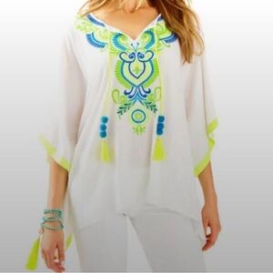Lilly Pulitzer white embroiled caftan style top / swim cover with neck tie